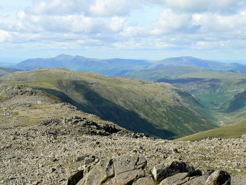 Looking north to Skiddaw & Blancathra from Bowfell's summit Looking north to Skiddaw & Blancathra from Bowfell's summit